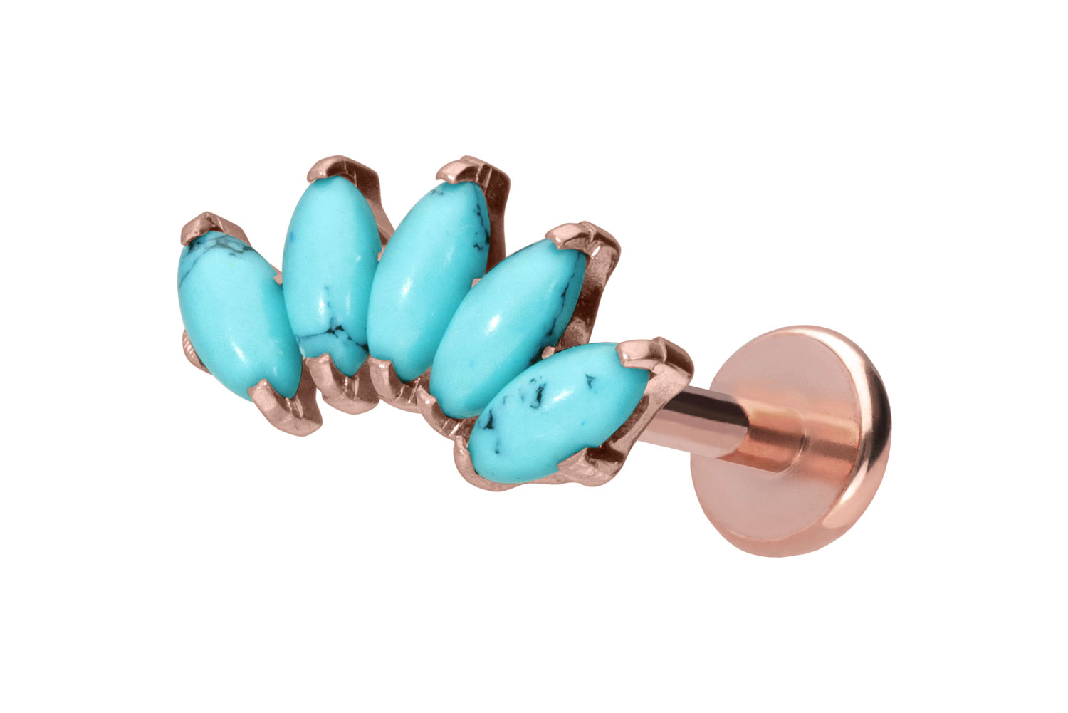 Titan Labret Piercing mit Push Fit BOGEN + SYNTHETISCHE TÜRKISE